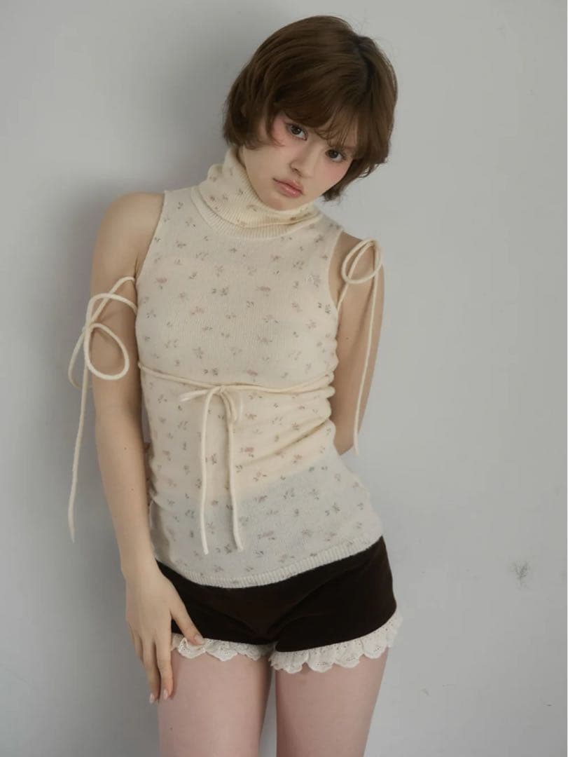 トップス andmary Rosie flower knit tops pink