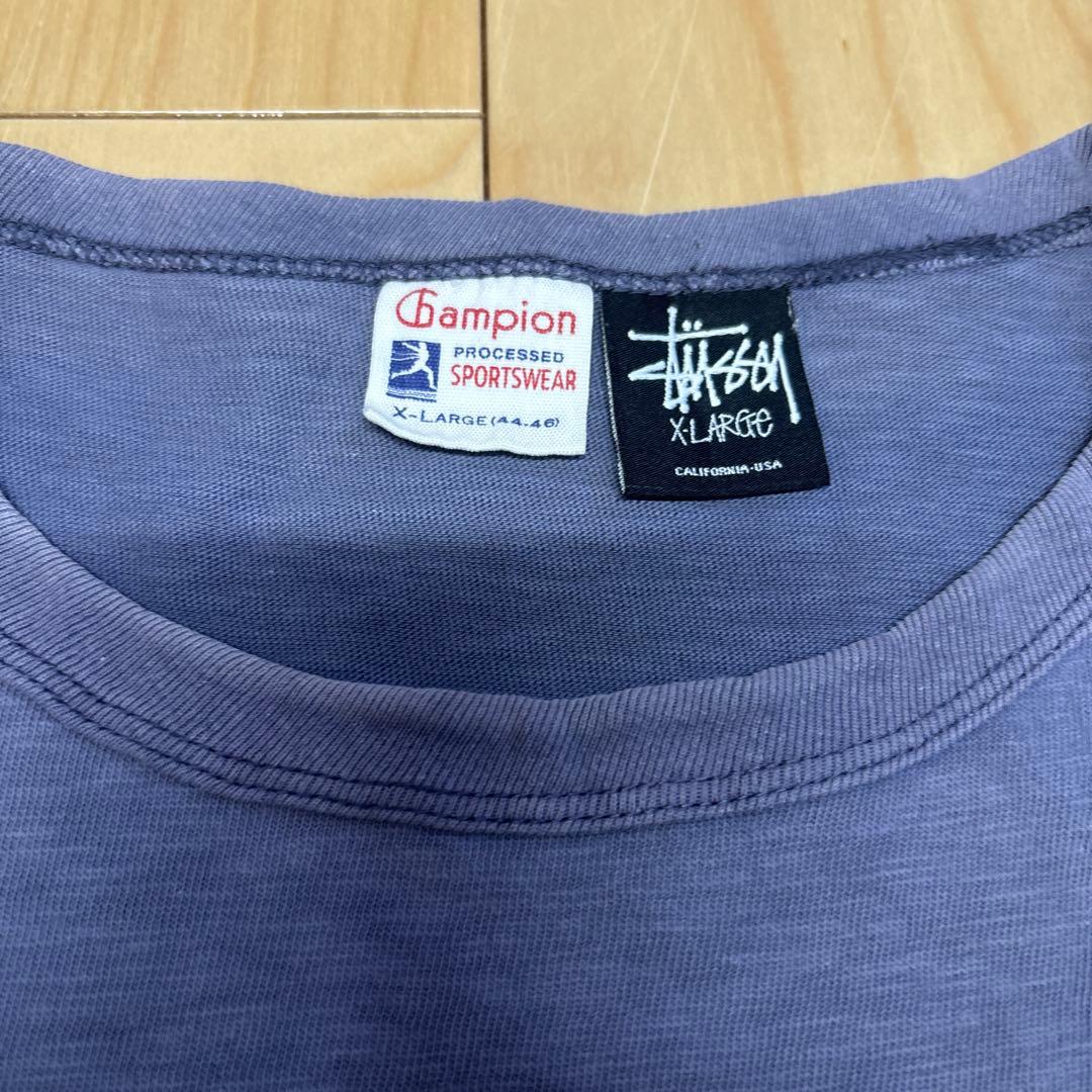 90s stussy champion tシャツ シングルステッチ 茄子紺