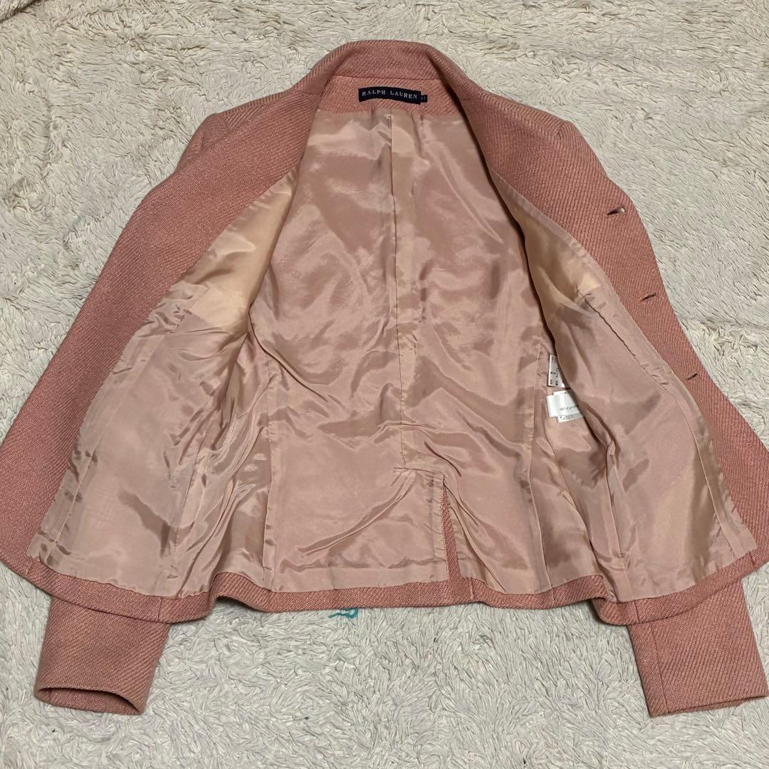 Ralph Lauren 11 L 絹 シルク ピンク ツイード ジャケット