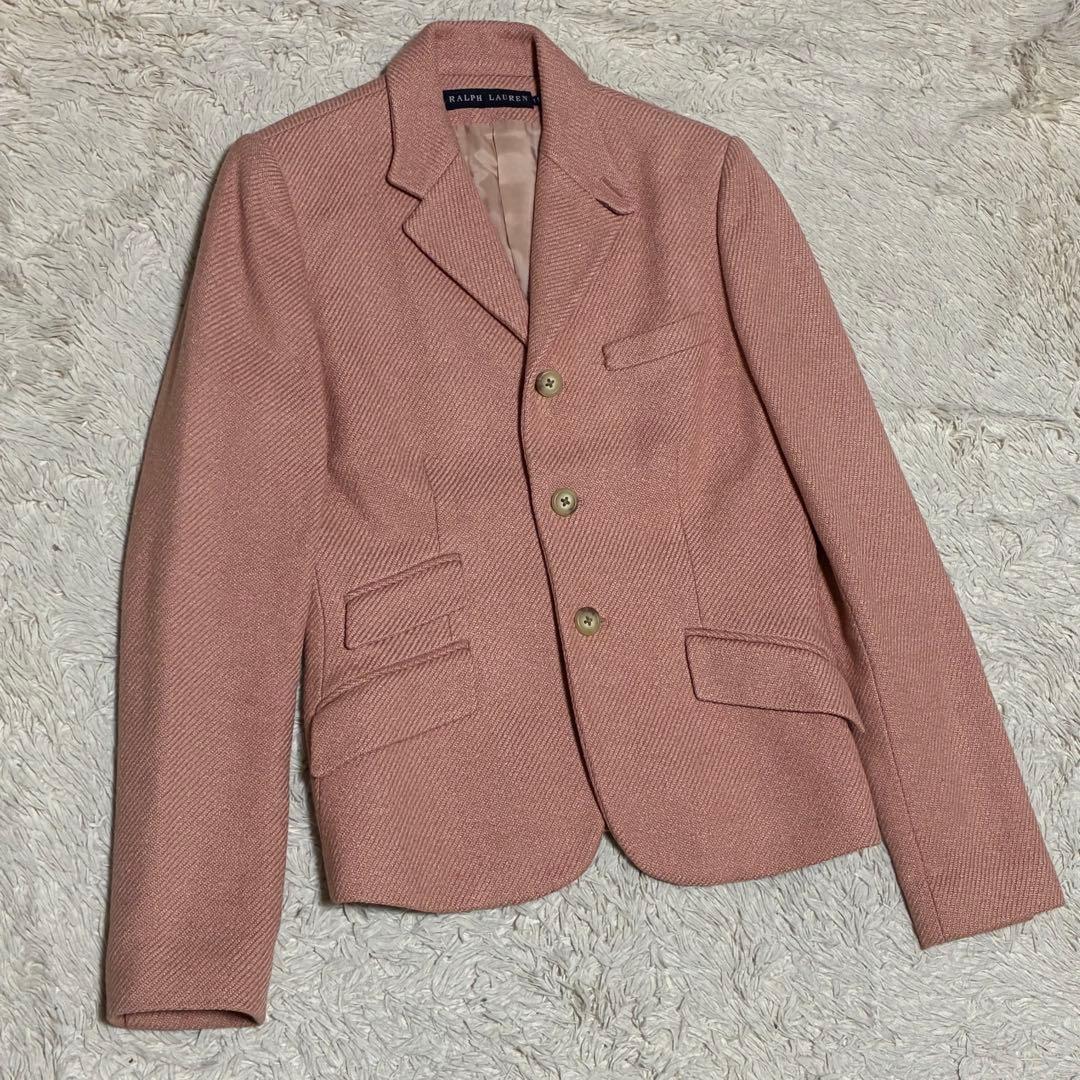 Ralph Lauren 11 L 絹 シルク ピンク ツイード ジャケット