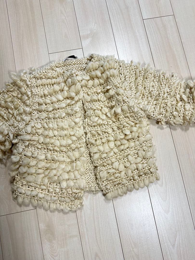 ZARA テクスチャーニットカーディガン アイボリー