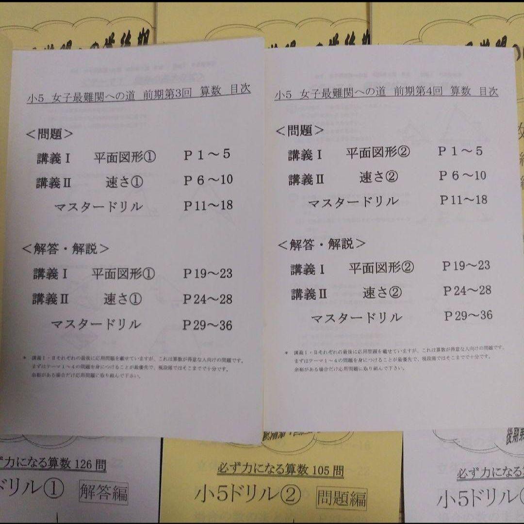 浜学園　小5　女子最難関への道　算数　前期4回　後期4回　ドリル①②
