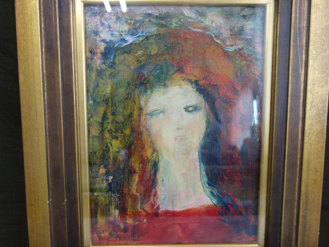 【中古】M▽河本和子 少女 油彩 絵画 額縁 (37900)