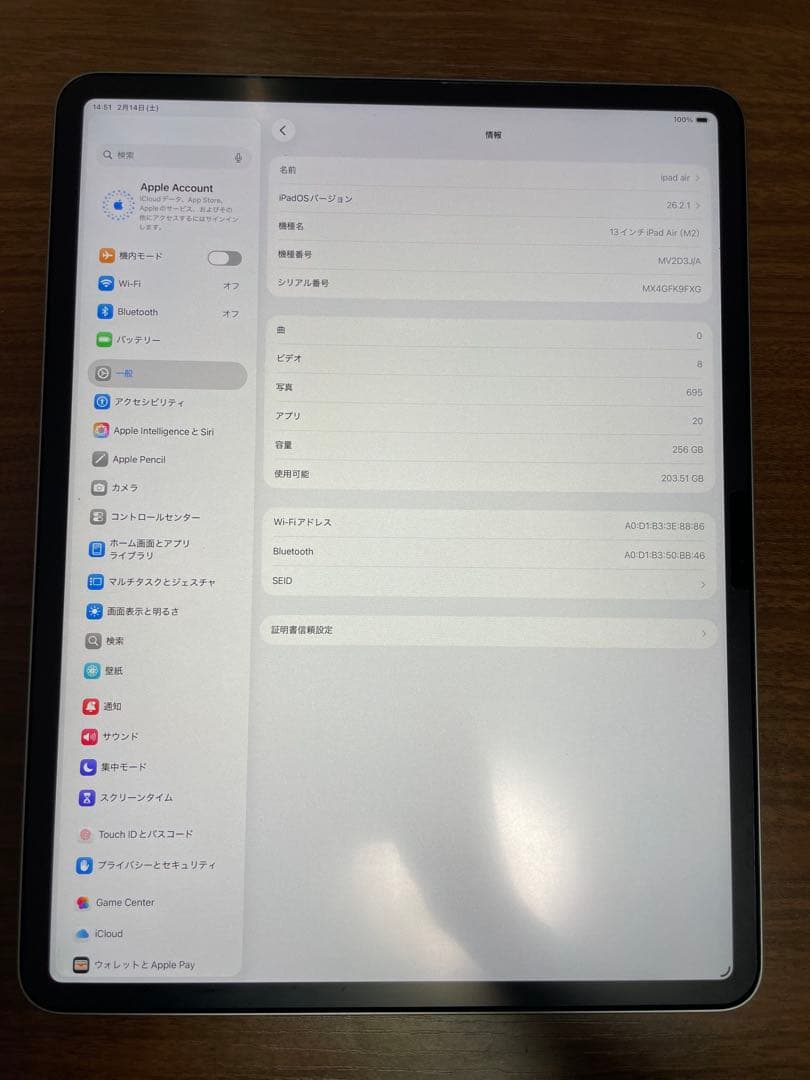 13インチ iPad Air 第6世代256GB Wi-Fiモデル スペースグ…