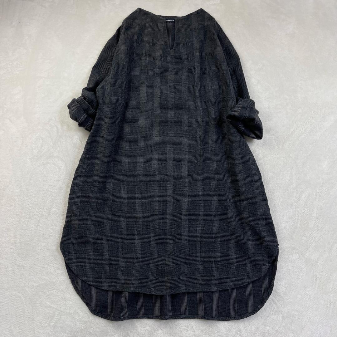 Plantation　グレンチェックスキッパーワンピース　グレー