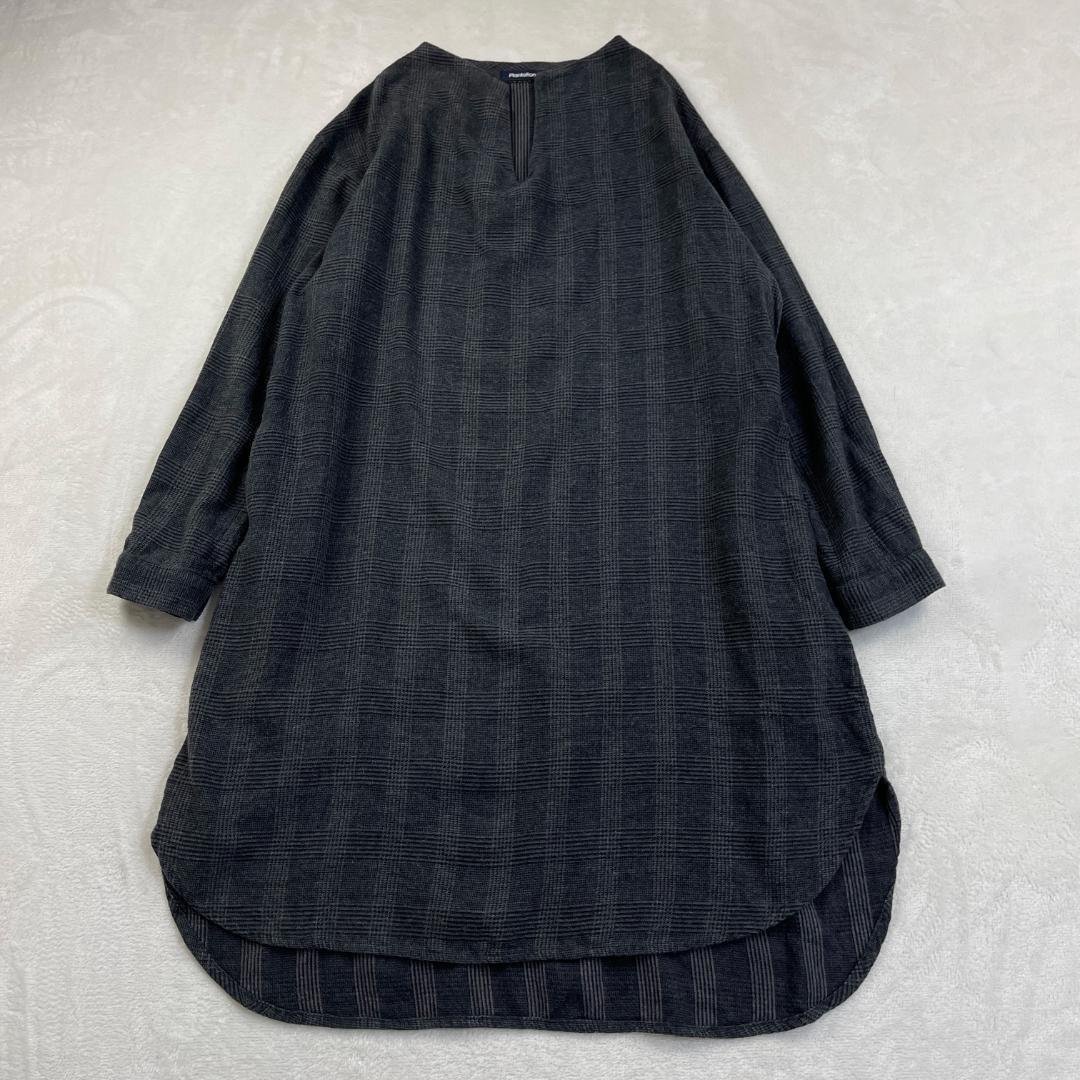 Plantation　グレンチェックスキッパーワンピース　グレー