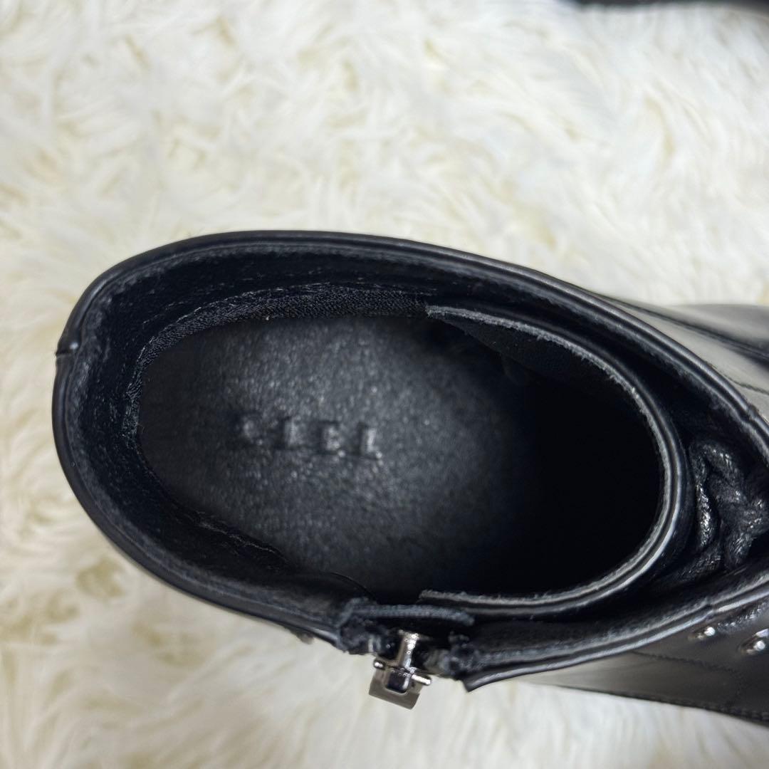 美品【CLEL】ハイソール レースアップ スクエアトゥ ヒールブーツ XSサイズ