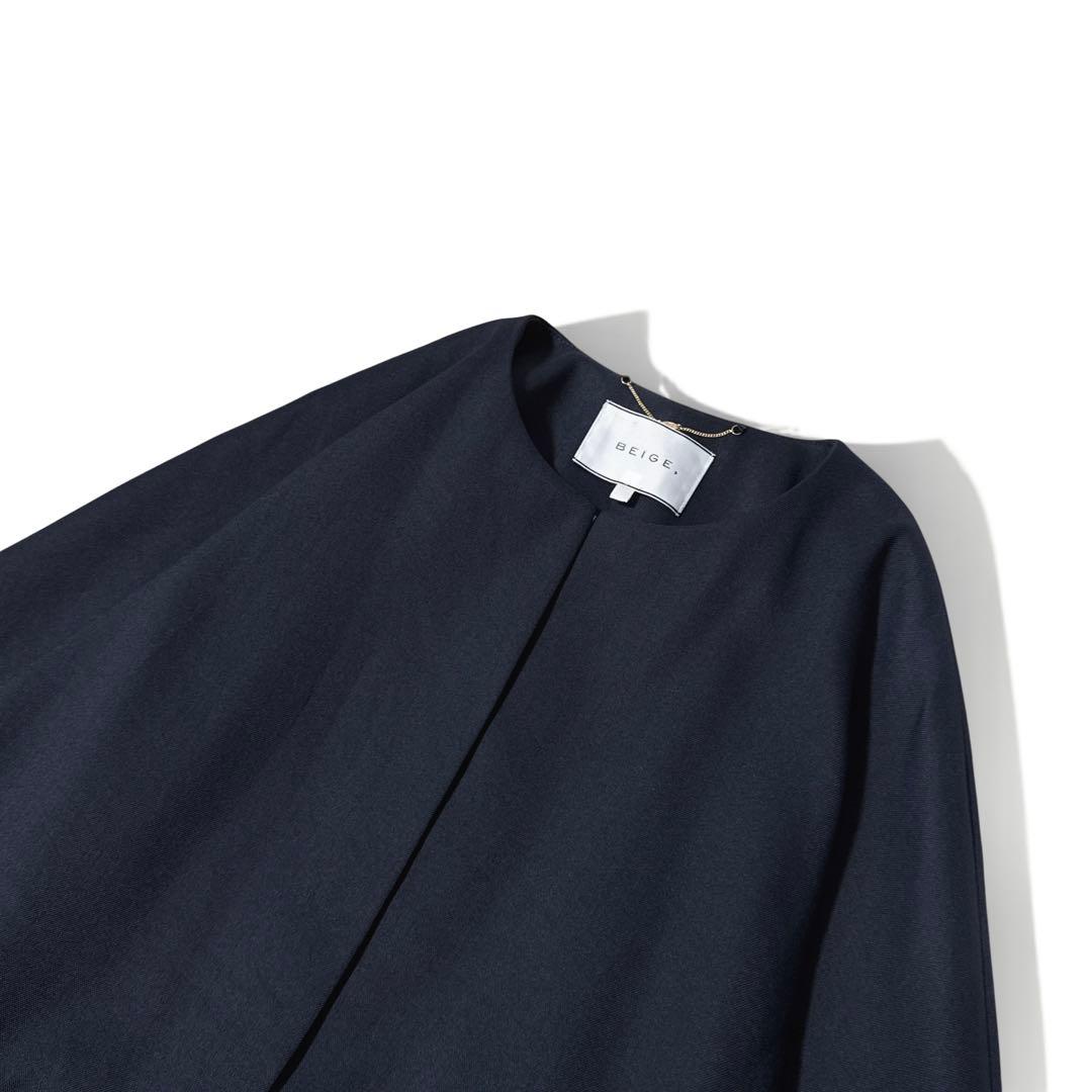 極美品✨️24SS　定価6.4万　ベイジ　MARIE / ノーカラーコート　紺