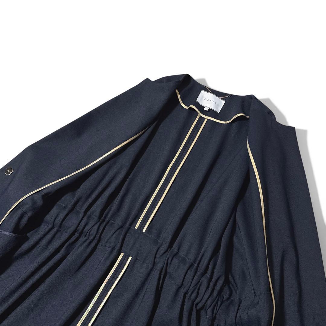 極美品✨️24SS　定価6.4万　ベイジ　MARIE / ノーカラーコート　紺