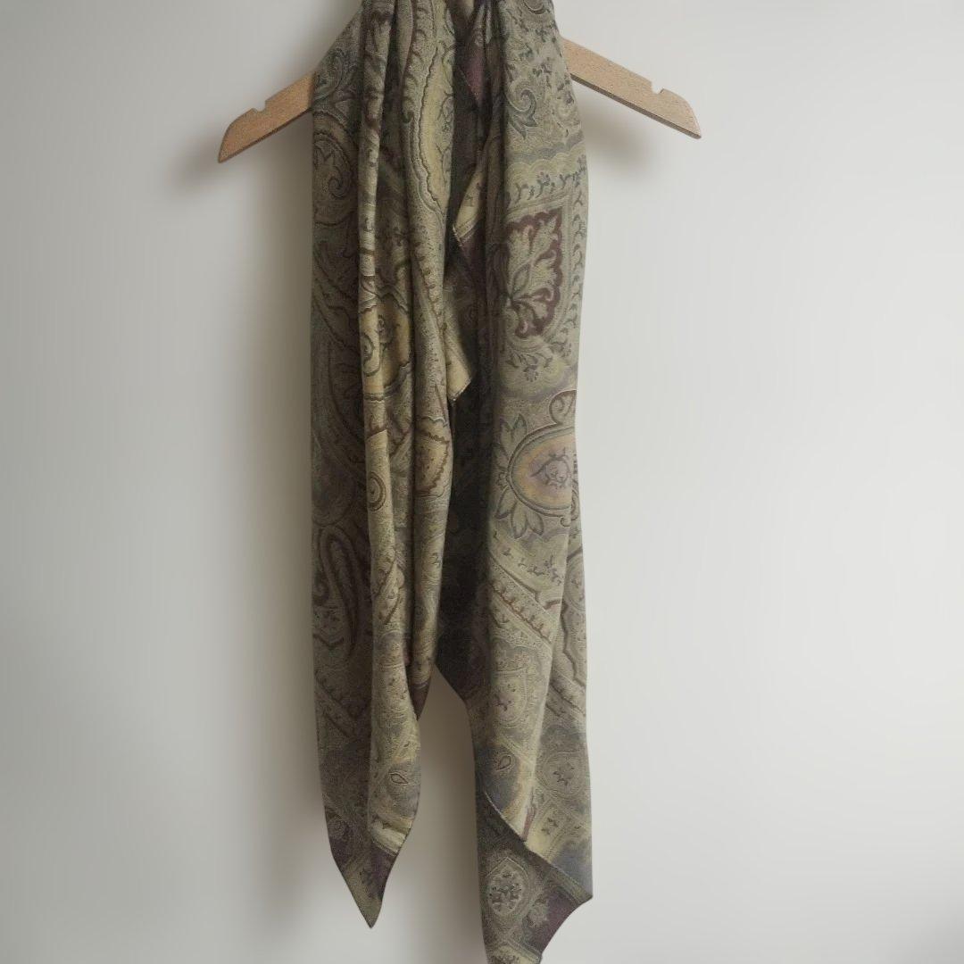【ETRO】超大判 134×134 ペイズリー大判ショールストール ウールシルク