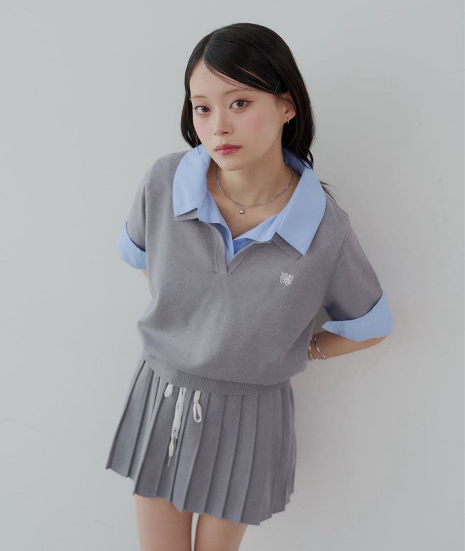 CHICO チコ　5分袖 刺繍入り襟付きポロニット