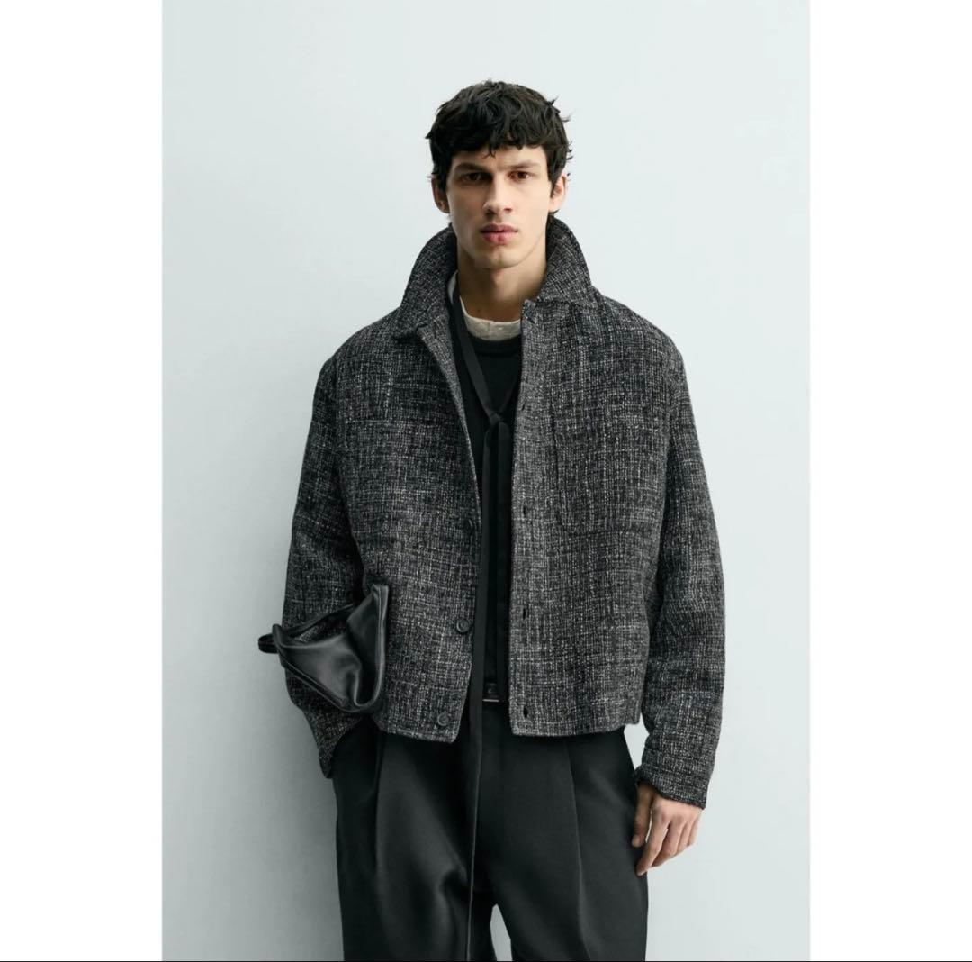 ZARA テクスチャー素材ポケット付きシャツジャケット