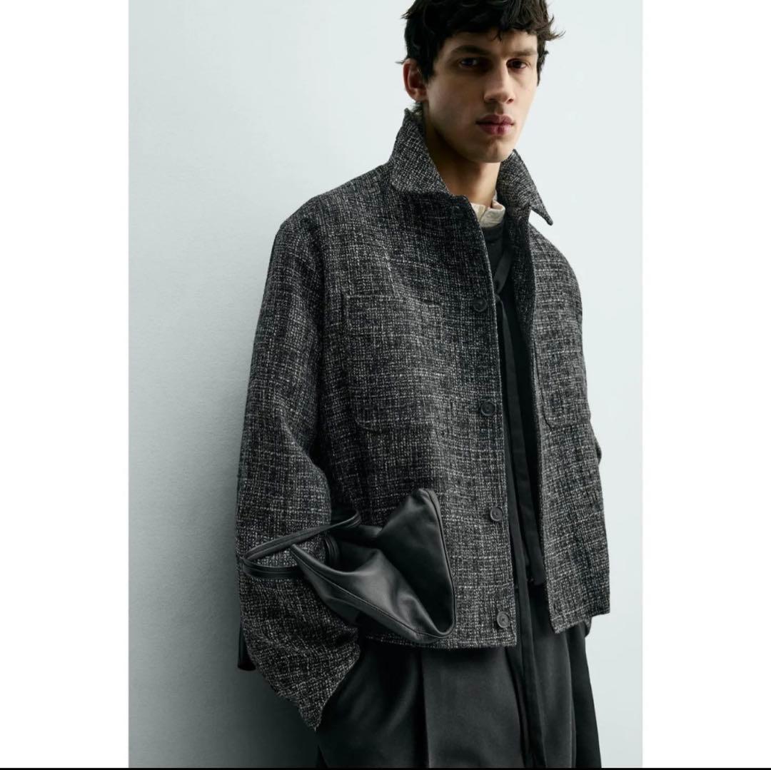 ZARA テクスチャー素材ポケット付きシャツジャケット