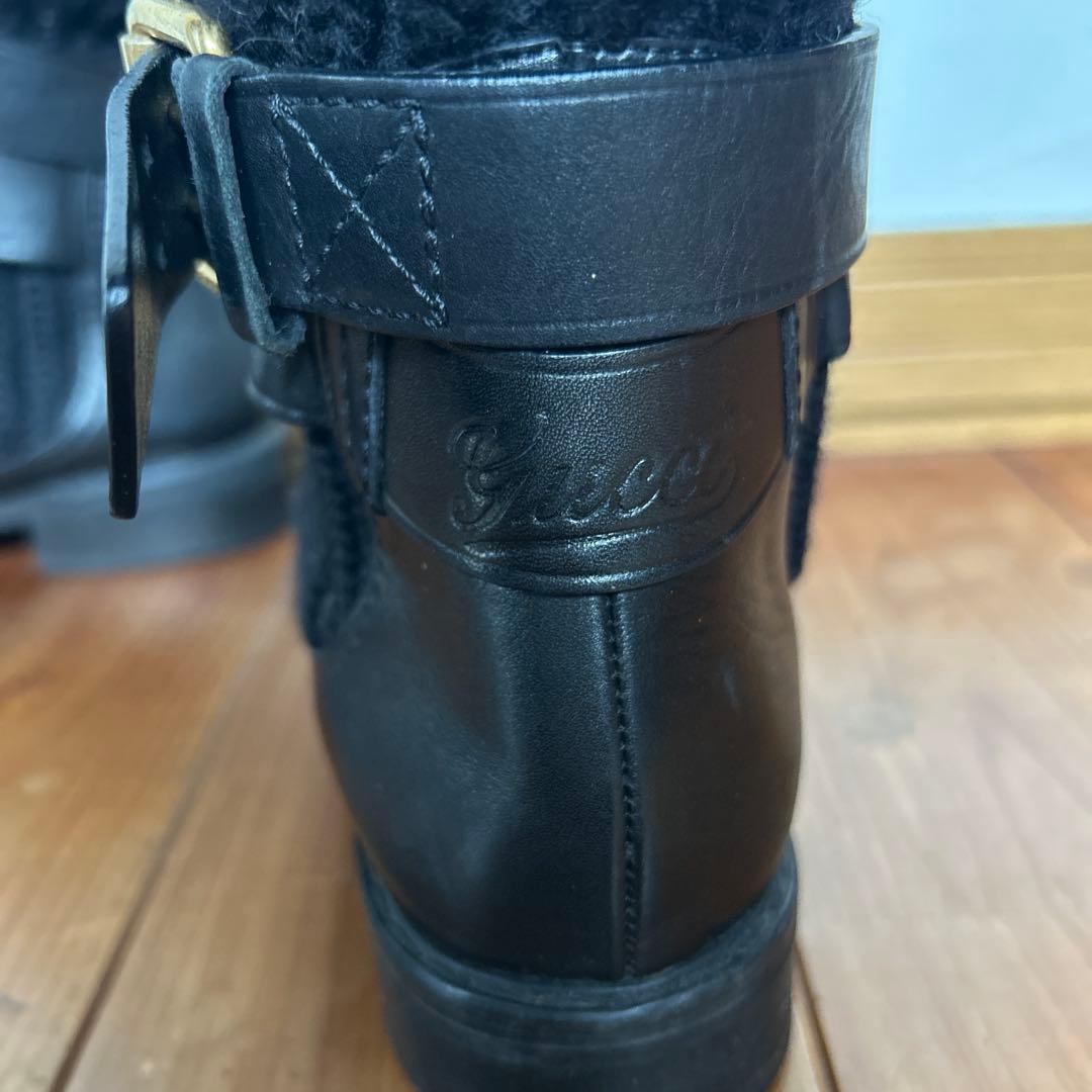 GUCCI★ニット ブーツ レザー 切り替え ブラック 23.5
