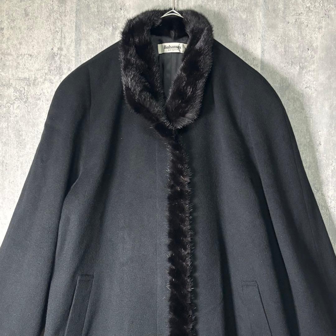 高級 カシミヤ ミンクファー ロング コート 黒