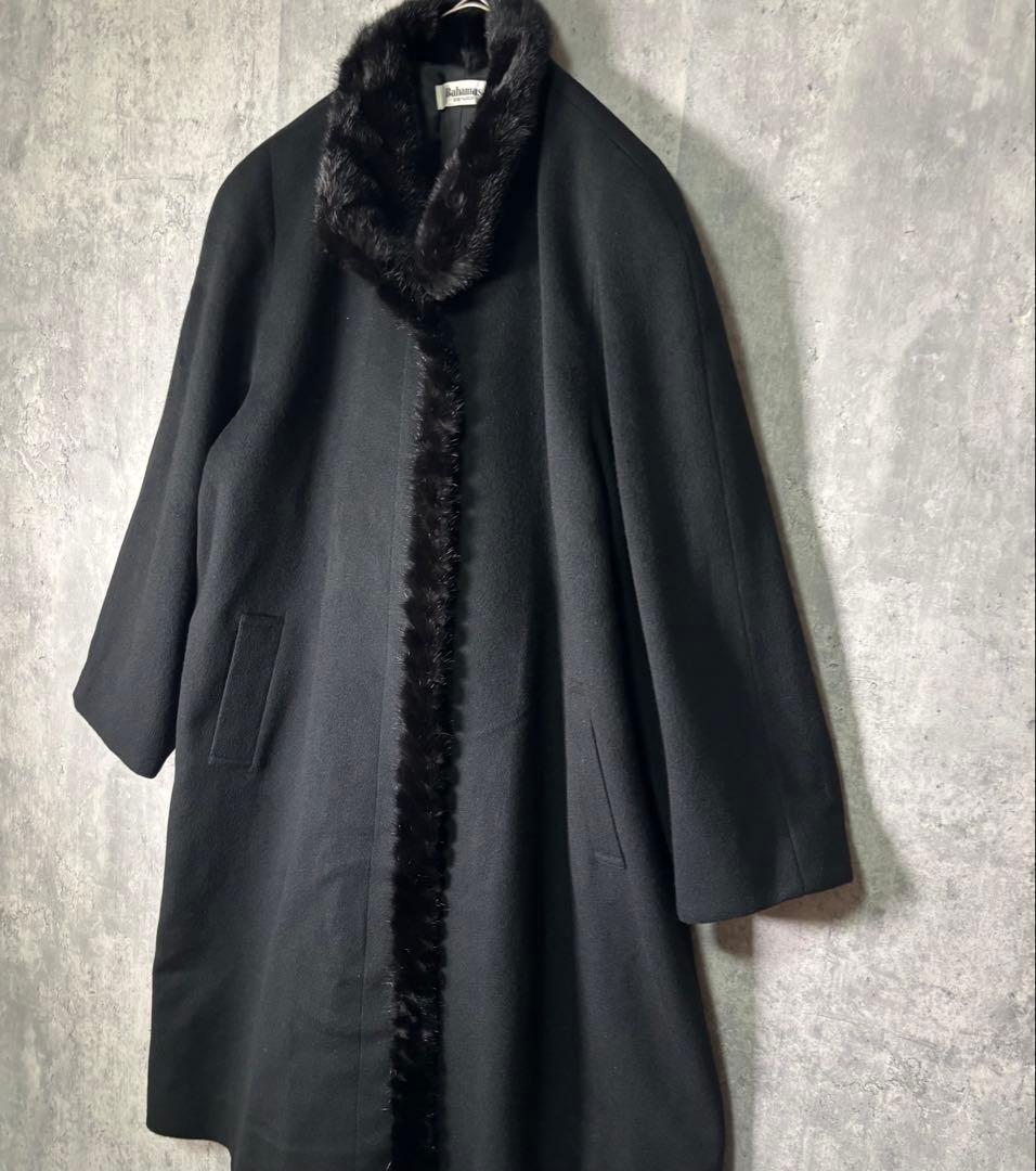 高級 カシミヤ ミンクファー ロング コート 黒