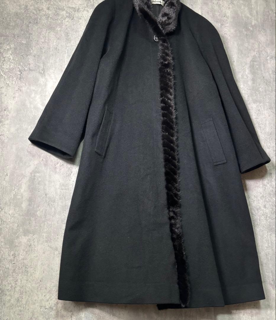高級 カシミヤ ミンクファー ロング コート 黒