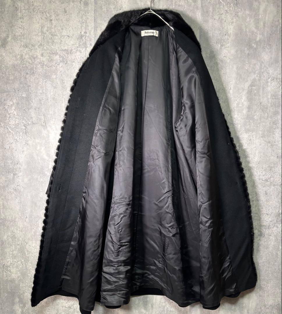 高級 カシミヤ ミンクファー ロング コート 黒