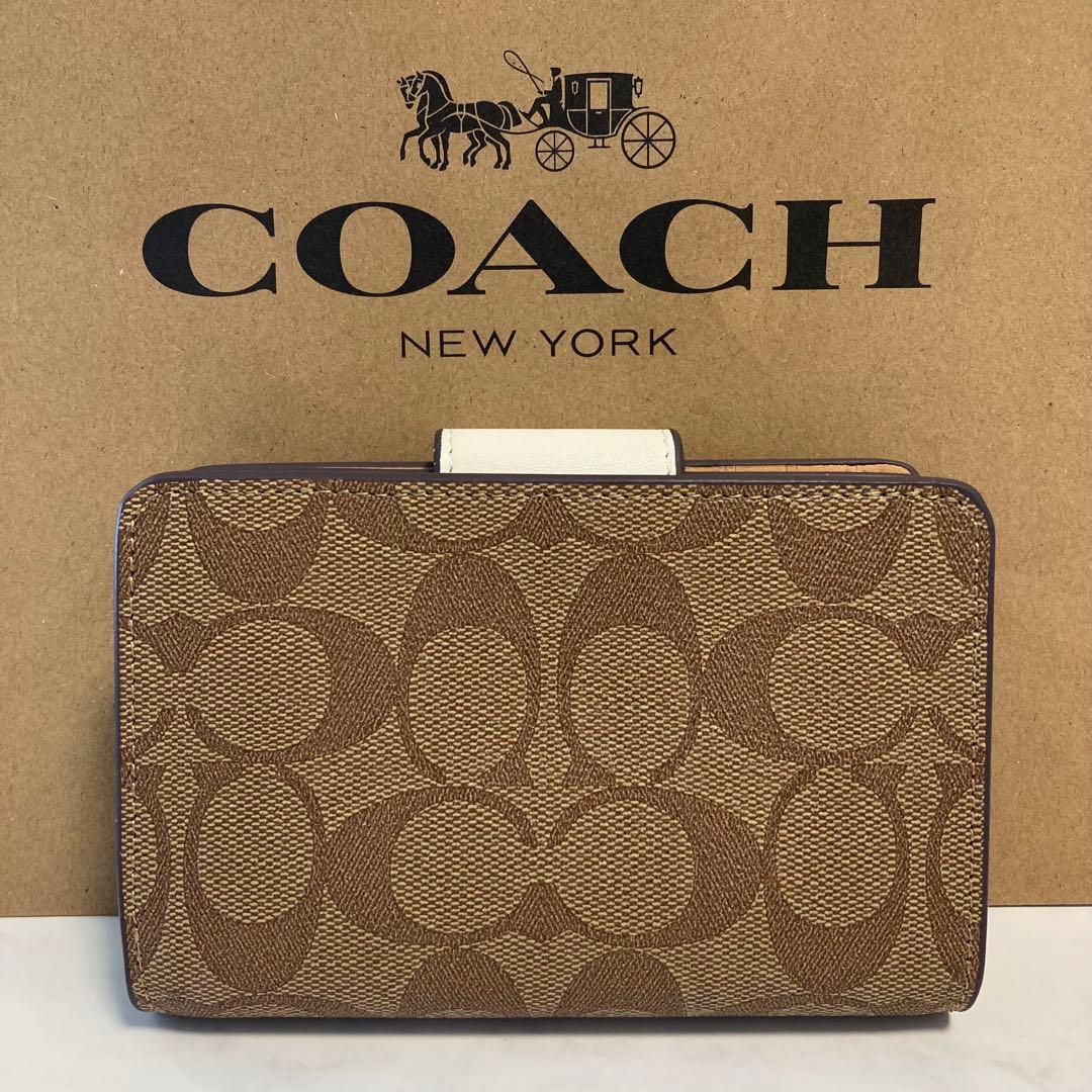 新品　COACH 長財布　コーチ　二つ折り財布　レディース ホワイト ブラウン