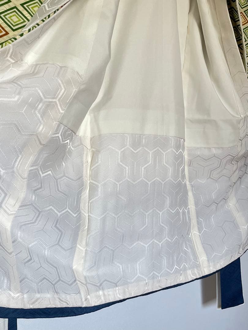 □男児　正絹祝着　菱紋　亀甲金駒刺繍　お宮参り　初着　掛け着　襦袢付　紺色