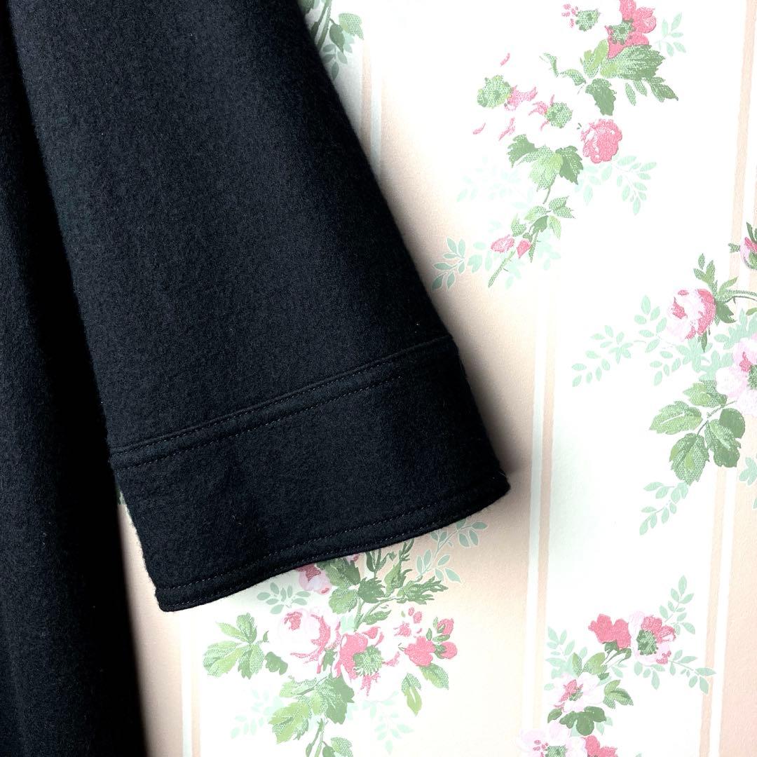 【クレージュ】　膝丈ワンピース　ベル袖　ロゴマーク刺繍　濃紺　 Aライン　七分袖