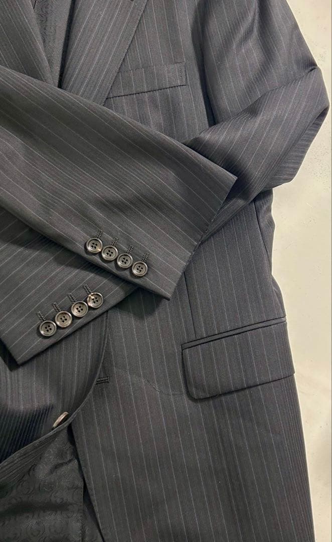 美品GUCCI グッチ ストライプ セットアップ スーツ 48 ネイビー