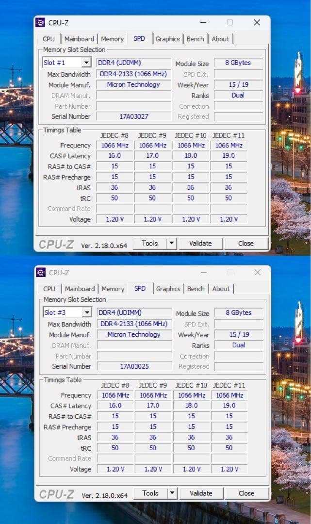DDR4 2133 8GBx2枚(計16GB) PC4-17000 UDIMM