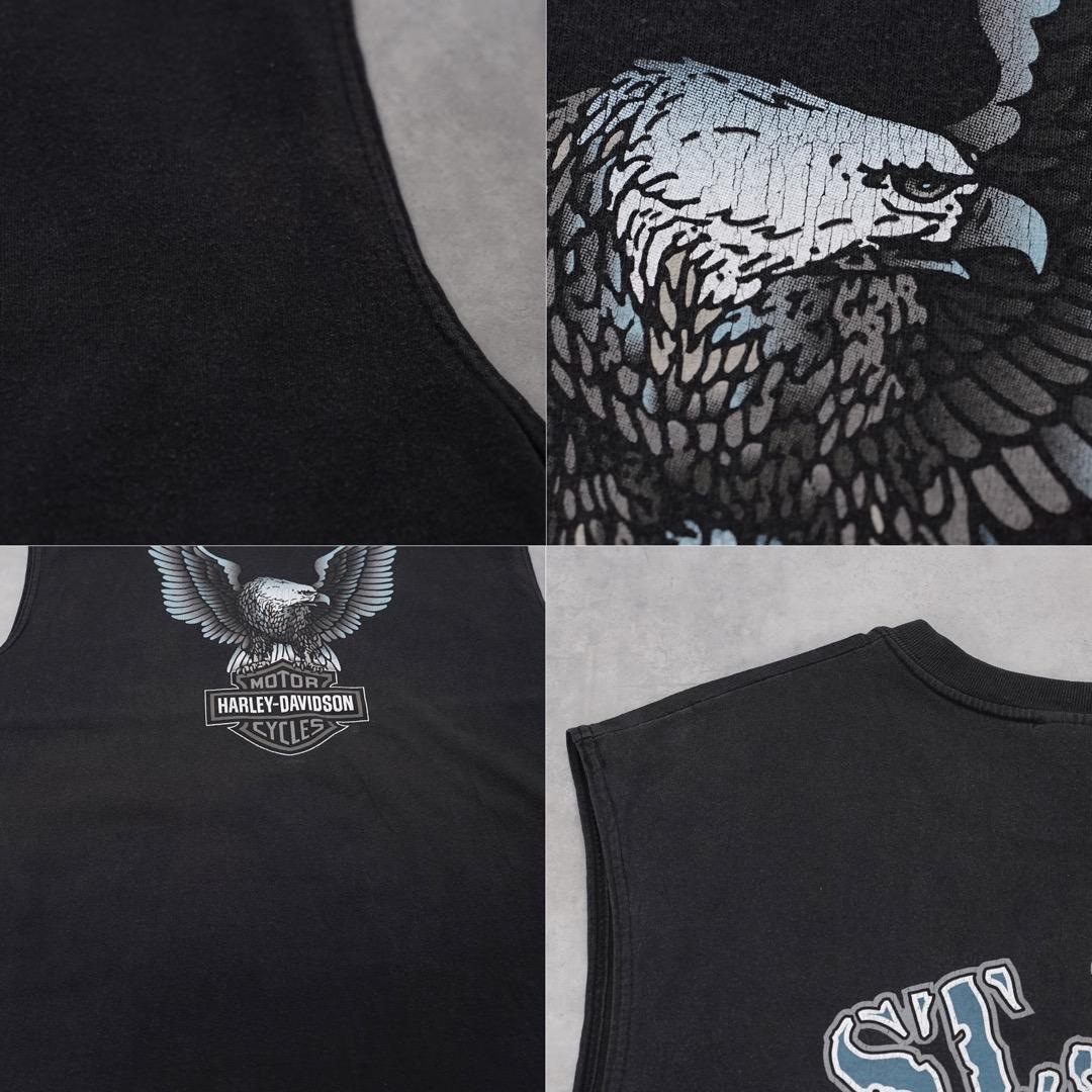 ハーレーダビッドソン ノースリーブ Tシャツ 鷲 古着 00s USA製 L 黒