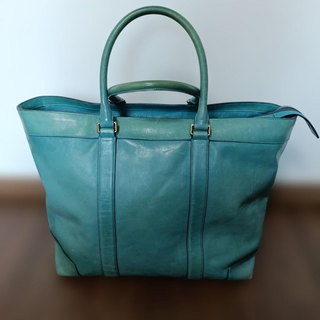 COACH ターコイズブルー レザー ボストンバッグ