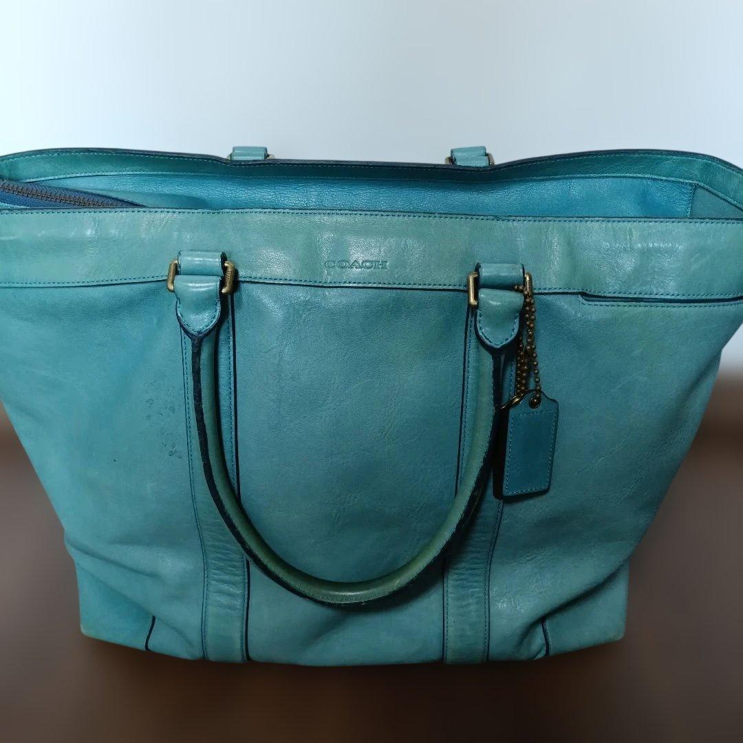 COACH ターコイズブルー レザー ボストンバッグ