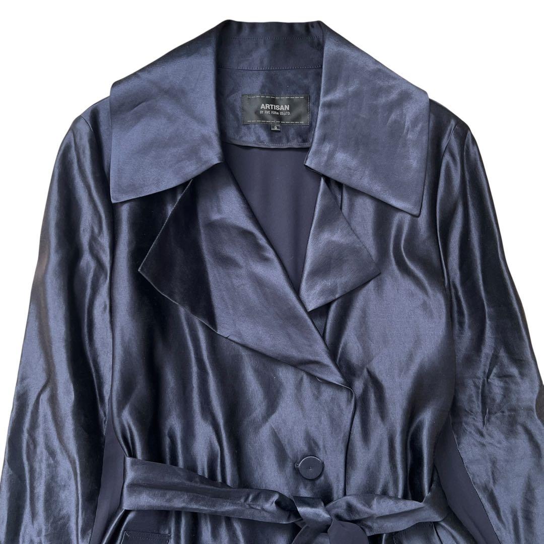 ARTISAN 　アルチザン　シルク和紙サテンコート　ネイビー　9　M　高級
