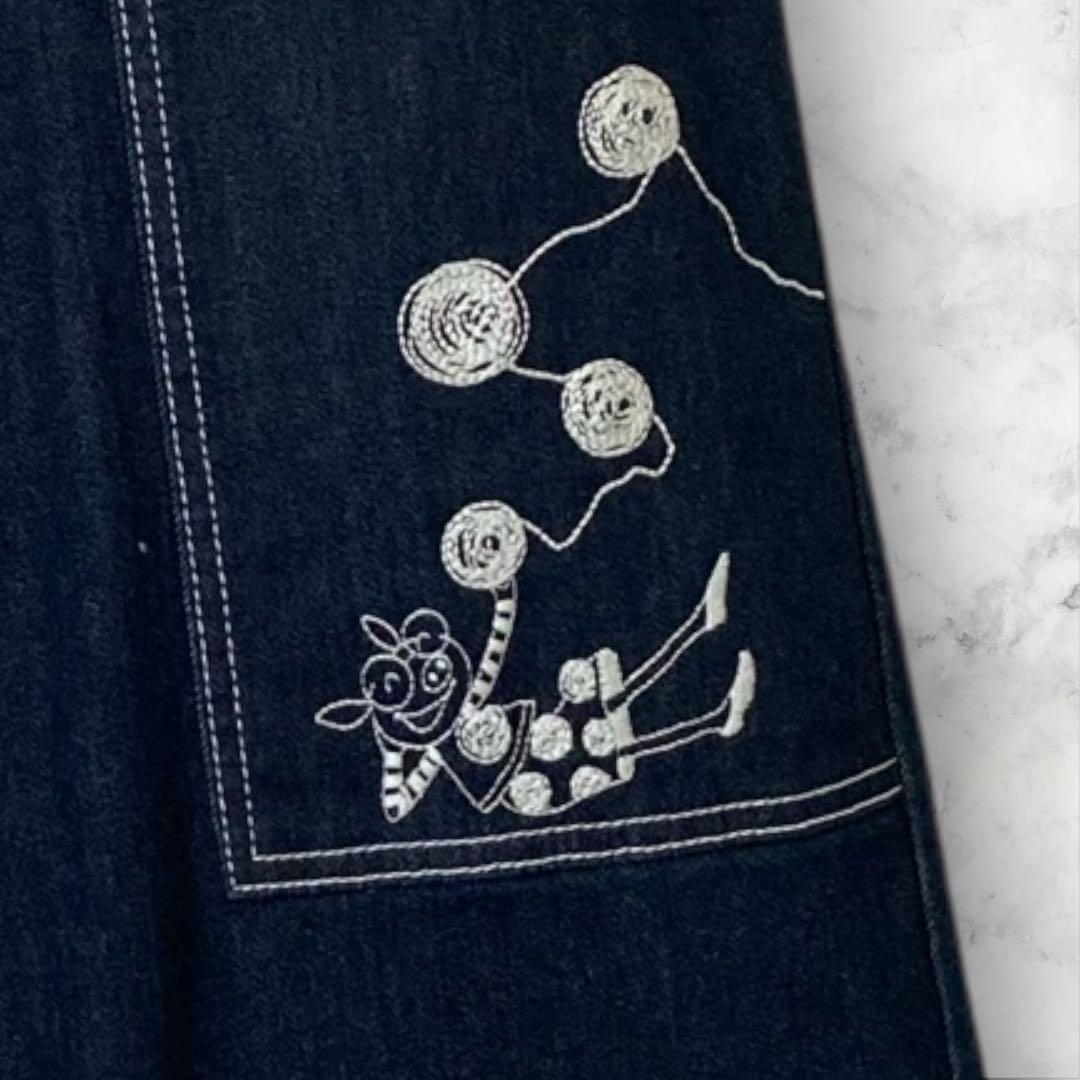 アルベロベロ　オレボレブラ　ワイドデニム　刺繍　インディゴ　ブルー　M 日本製