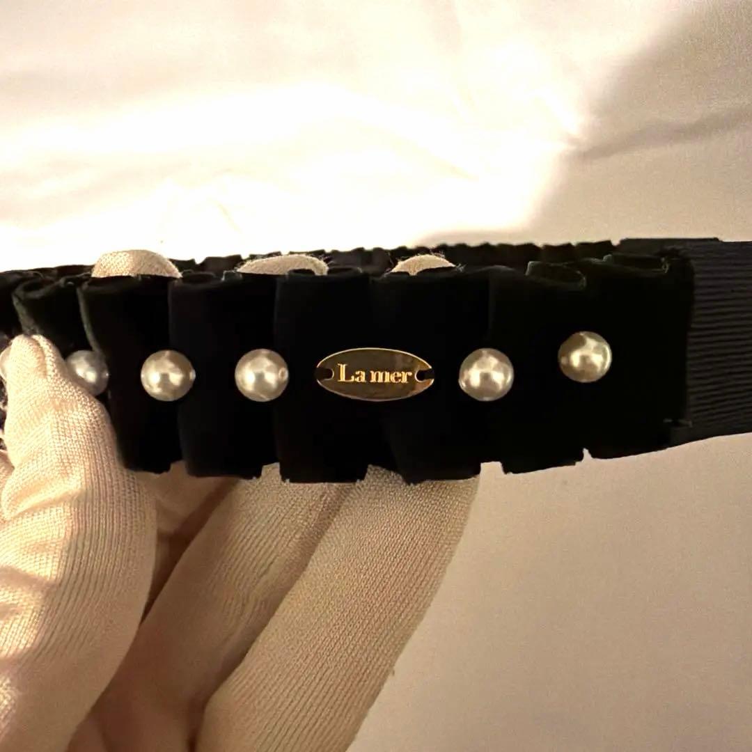 【美品】La mer黒 パール付きカチューシャ