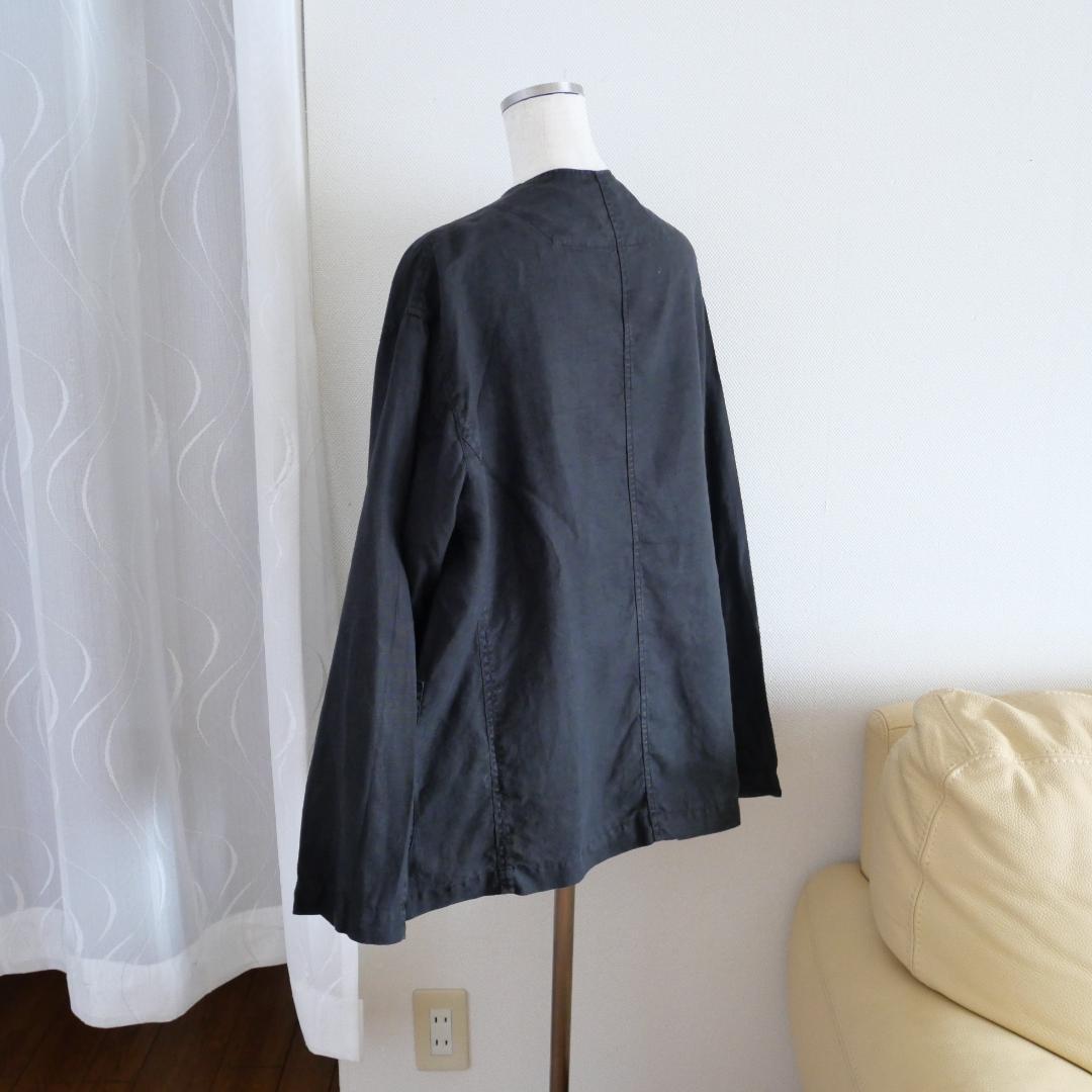 RINEN リネン　ブラック　ノーカラーリネンジャケット　size 2