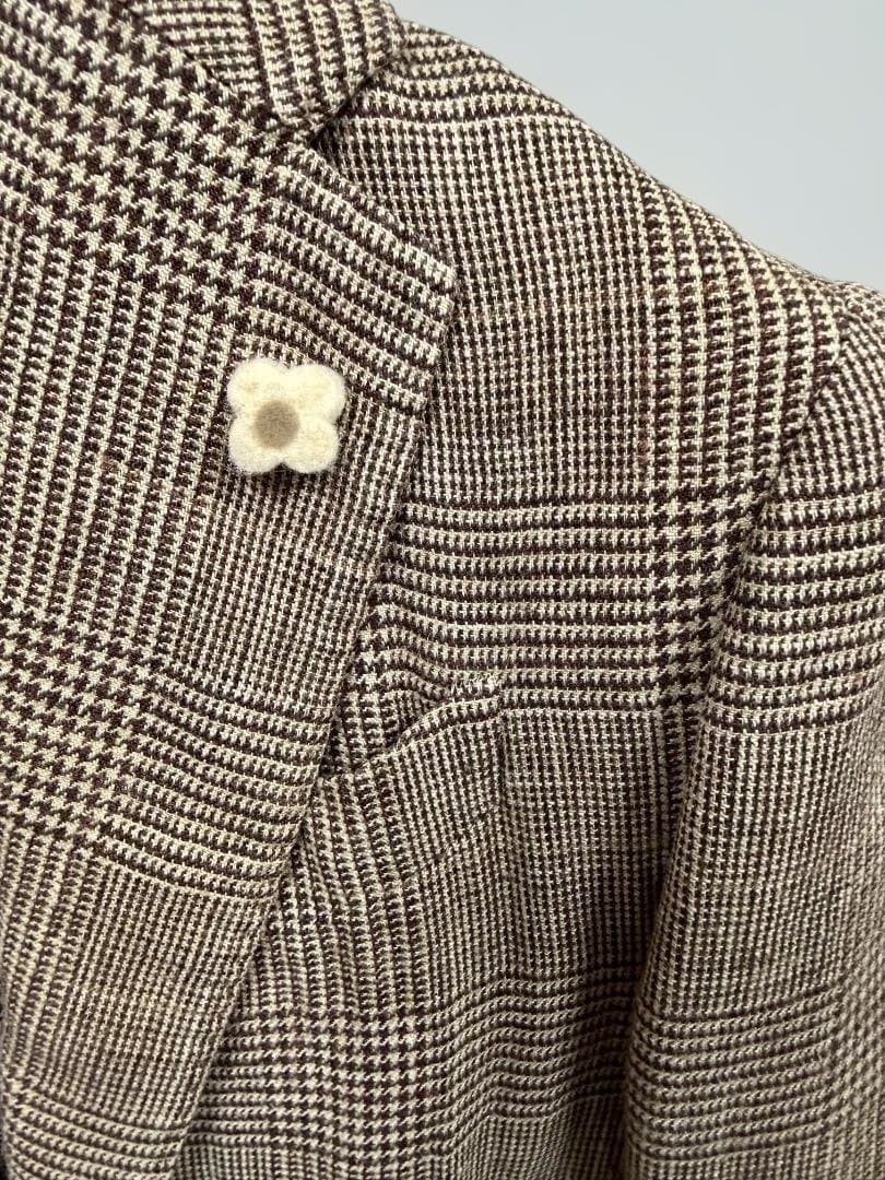 LARDINI イタリア製 リネン シルク グレンチェックジャケット 42
