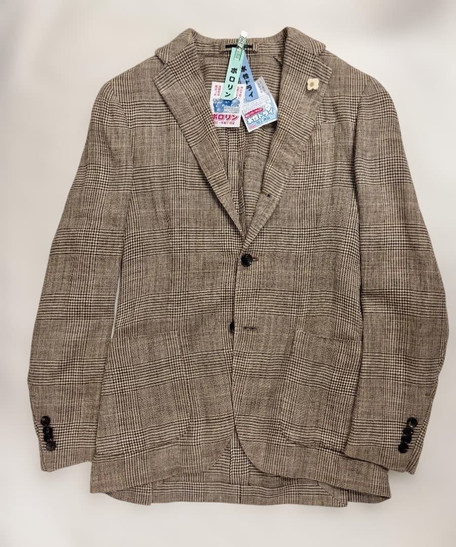 LARDINI イタリア製 リネン シルク グレンチェックジャケット 42