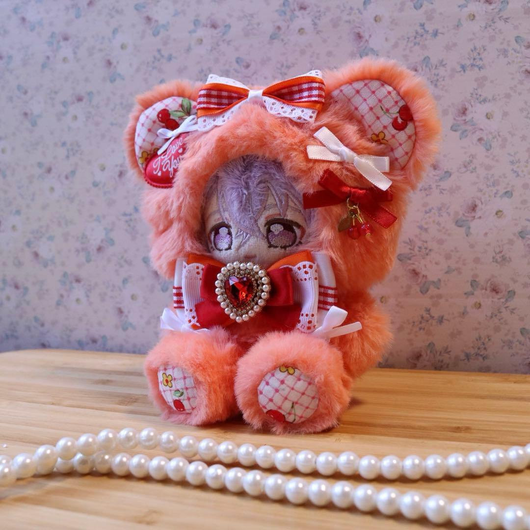 カラフルくまさん.オレンジ/12〜14cm おすわりぬい服 着ぐるみ ちびぐるみ