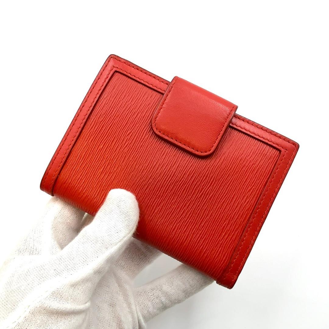 ◇プラダ◇リボン/コンパクトウォレット/二つ折り財布/レッド/ゴールド金具