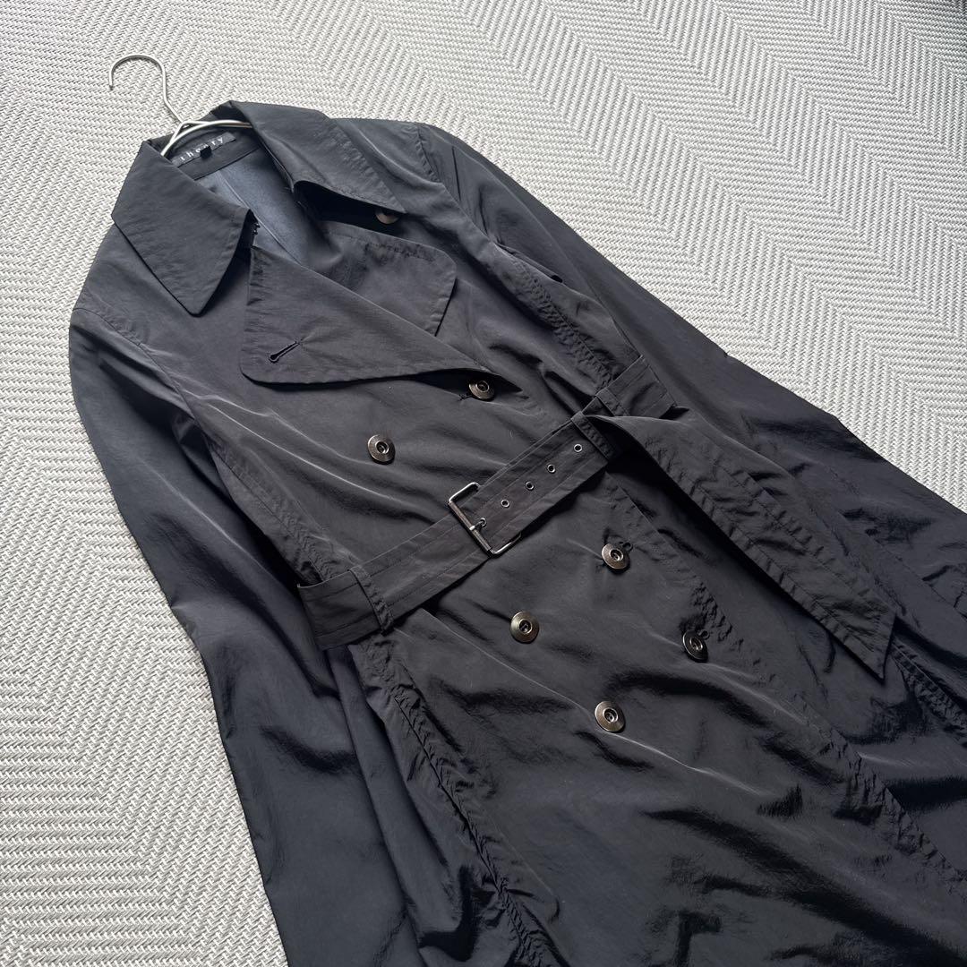 美品 Theory シルク ナイロントレンチコート ダブル ベルト 黒 ロング