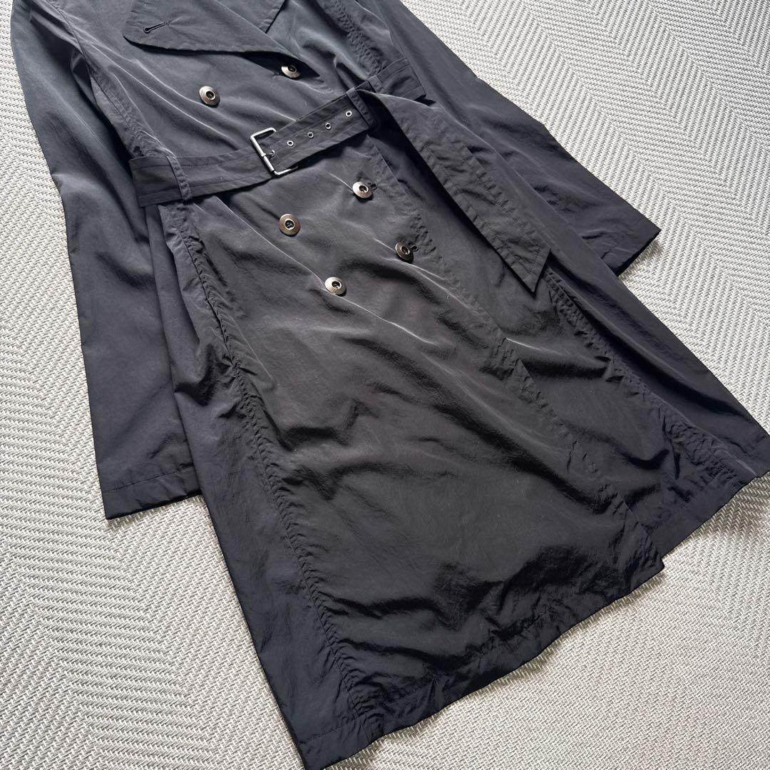美品 Theory シルク ナイロントレンチコート ダブル ベルト 黒 ロング