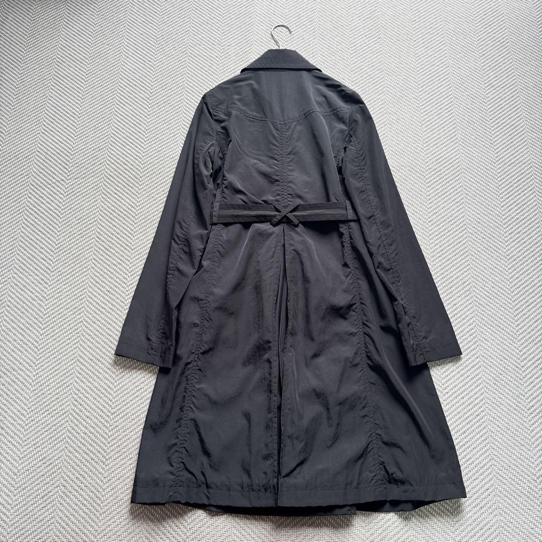美品 Theory シルク ナイロントレンチコート ダブル ベルト 黒 ロング