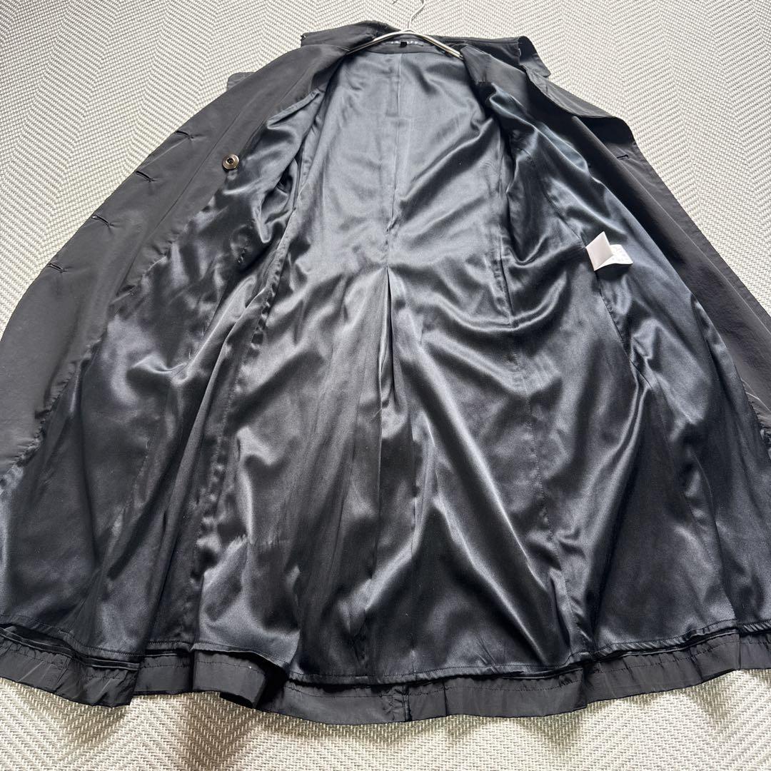 美品 Theory シルク ナイロントレンチコート ダブル ベルト 黒 ロング
