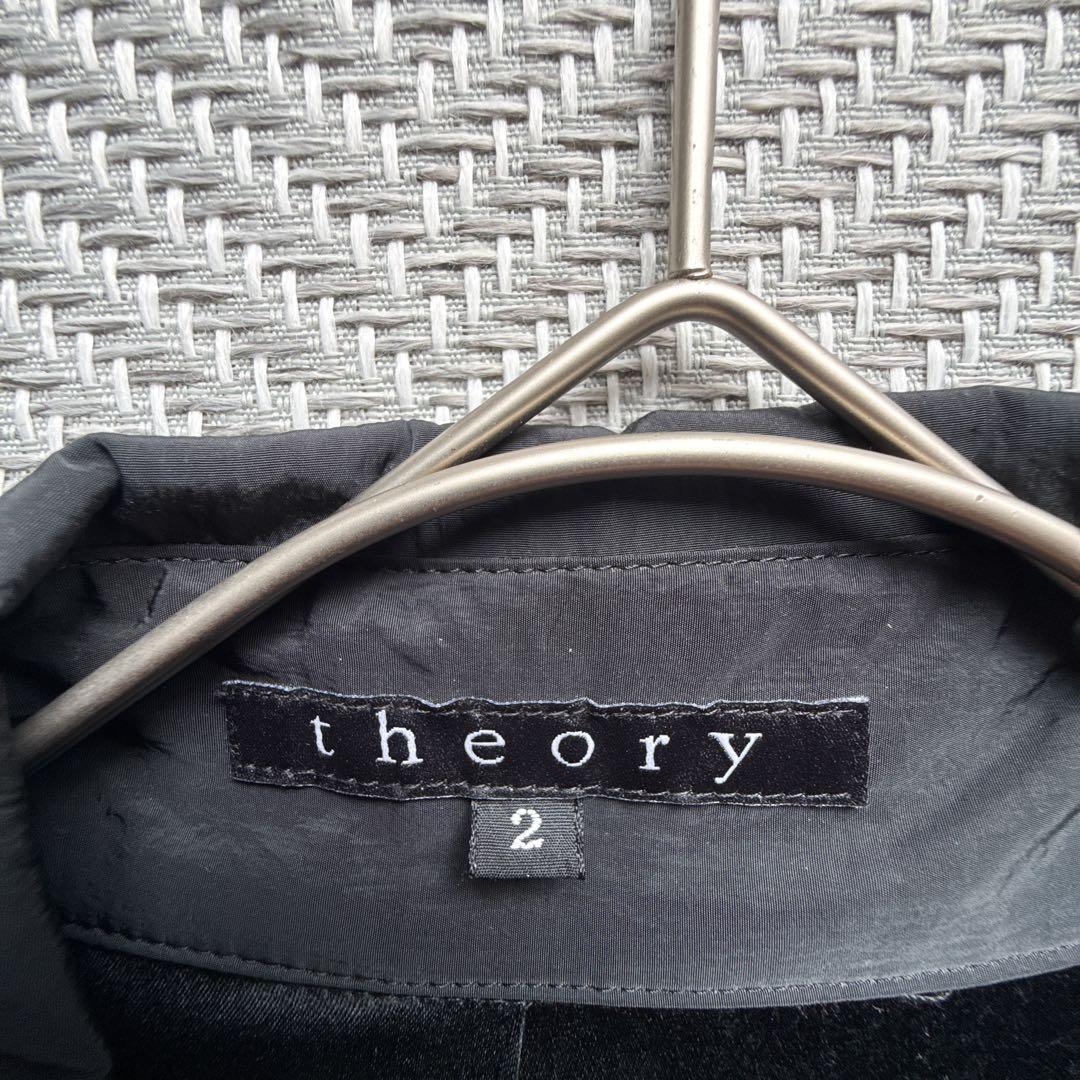 美品 Theory シルク ナイロントレンチコート ダブル ベルト 黒 ロング