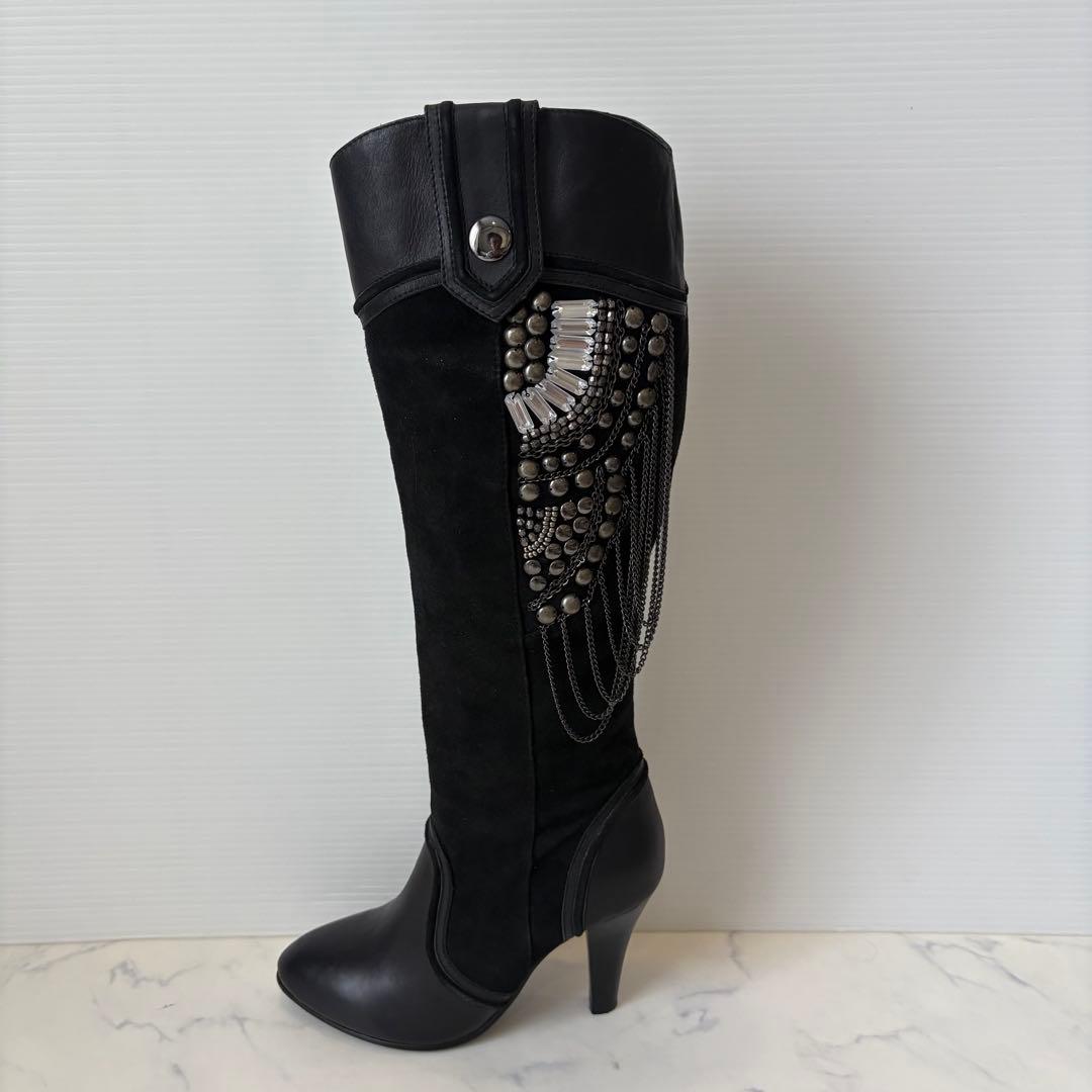 美品 COBRA ロングブーツ ビジュー装飾 定価4万円スエード 黒