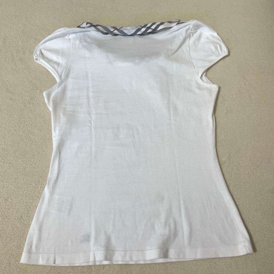バーバリーブルーレーベル　ボウタイTシャツ　チェック　ホワイト　　パフスリーブ
