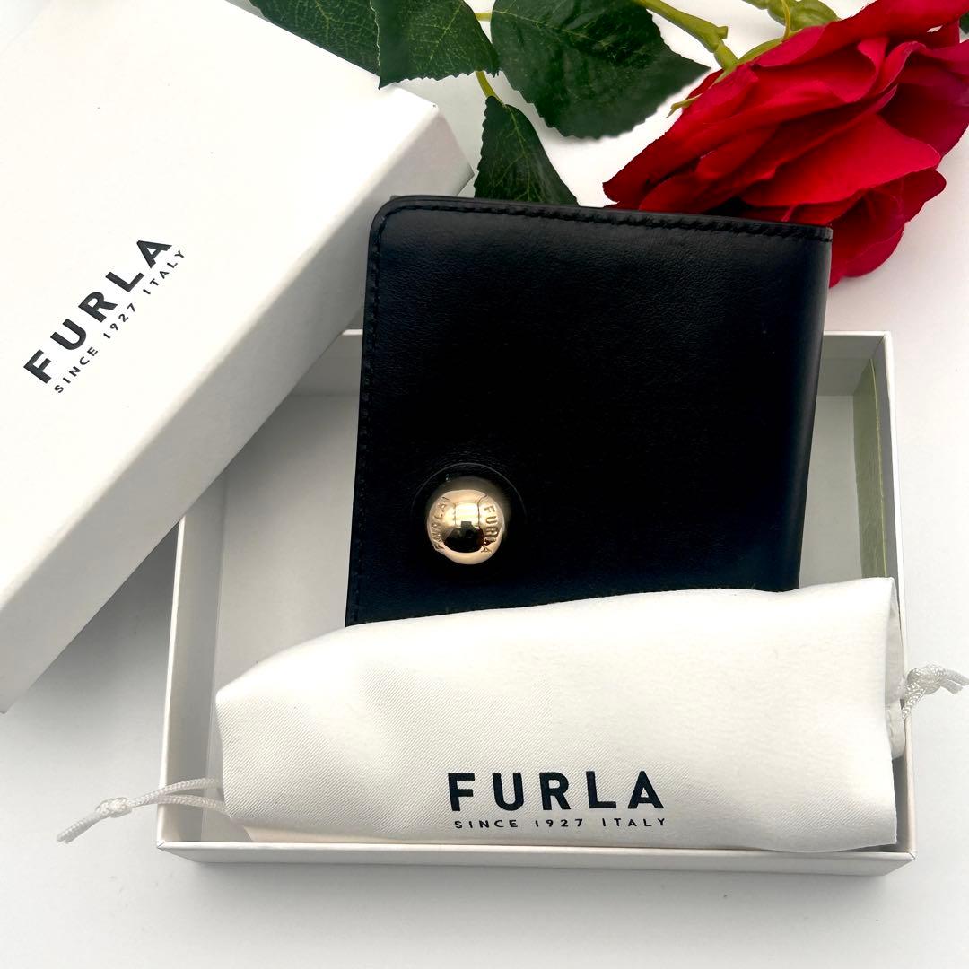 ✨極美品✨ FURLA フルラ 三つ折り財布 ブラック 高級レザー 上品 希少