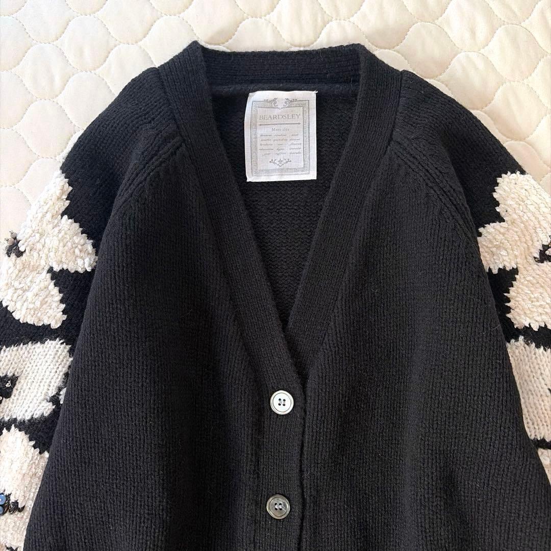 【24SS美品】定価4万✴︎BEARDSLEY 袖ジャガードカーディガン ブラック