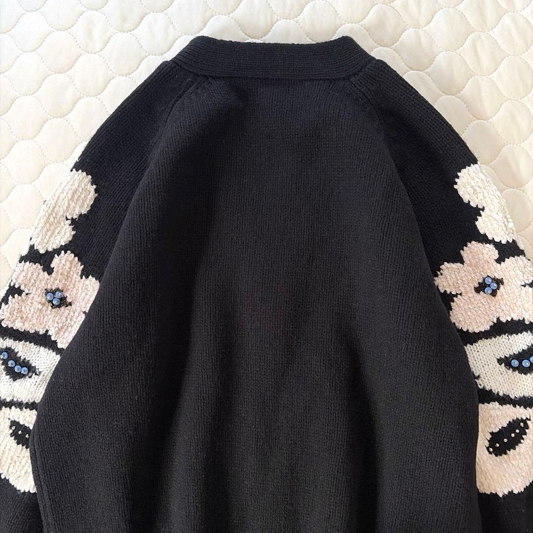 【24SS美品】定価4万✴︎BEARDSLEY 袖ジャガードカーディガン ブラック