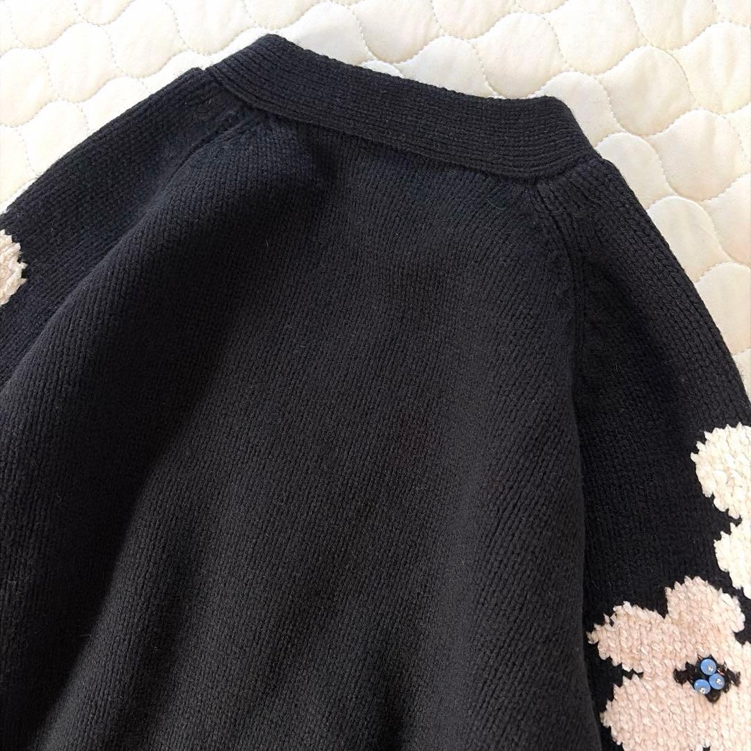 【24SS美品】定価4万✴︎BEARDSLEY 袖ジャガードカーディガン ブラック