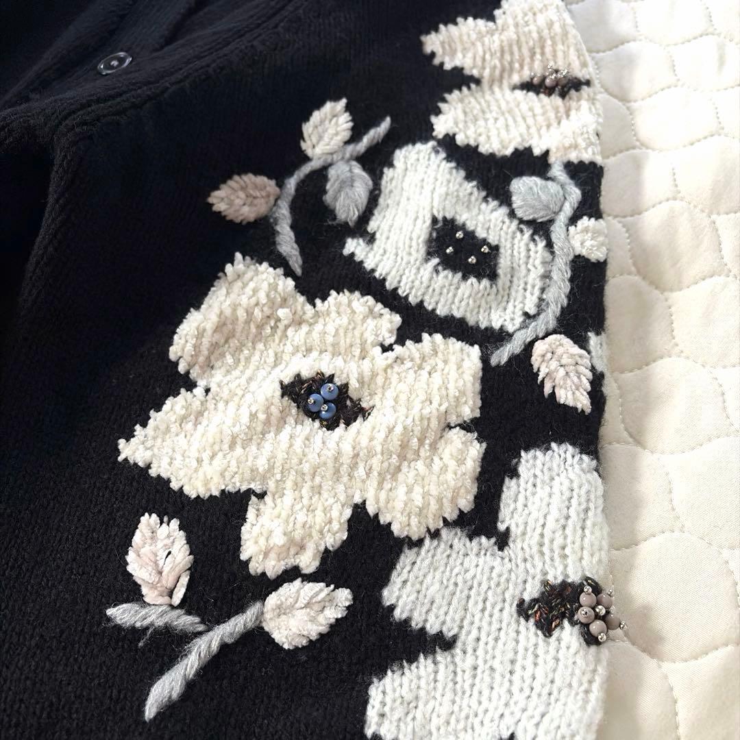 【24SS美品】定価4万✴︎BEARDSLEY 袖ジャガードカーディガン ブラック